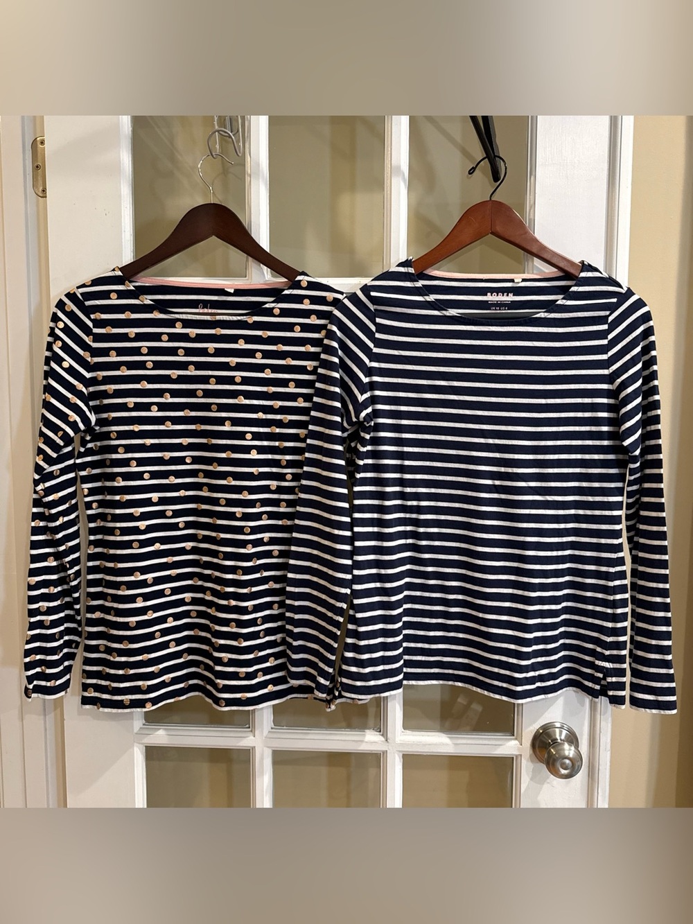 Bundle of Boden Long Sleeve Breton Tops Navy and White Stripes Size 6